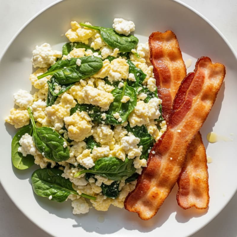 Cottage Cheese Scramble with Spinach and Turkey Bacon