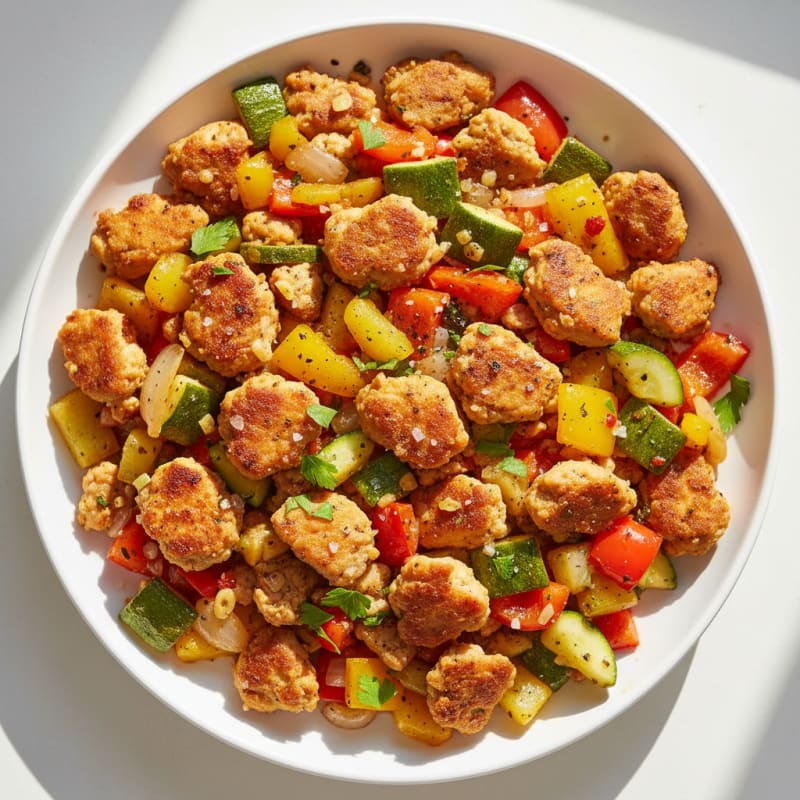 Crispy Ground Chicken and Vegetable Skillet