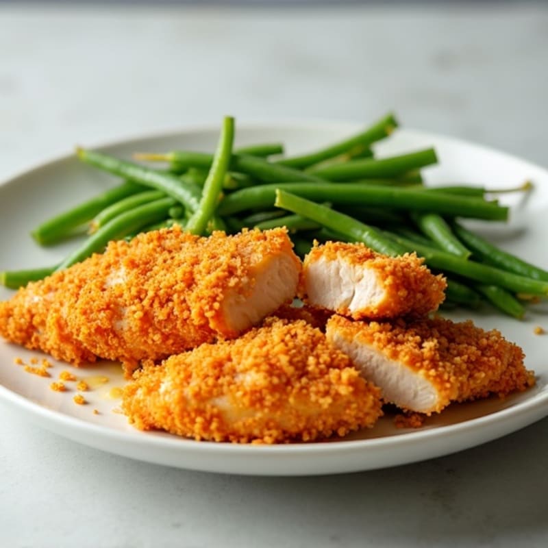 Crispy Baked Orange Chicken with Steamed Green Beans