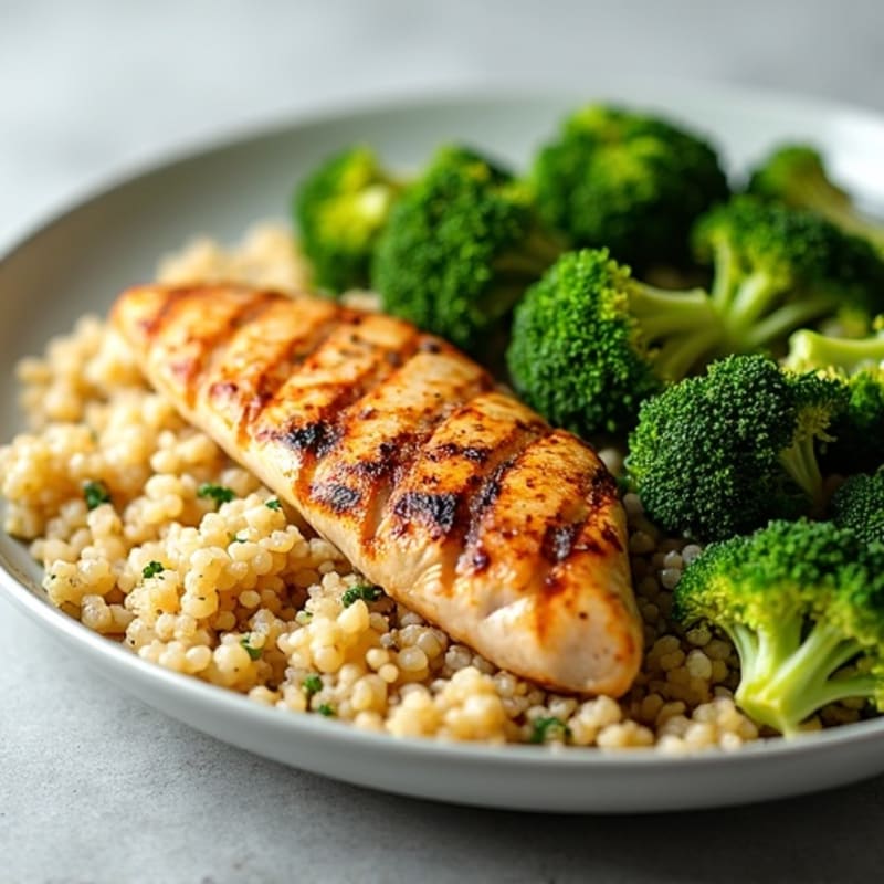 Grilled Chicken Breast with Quinoa and Steamed Broccoli