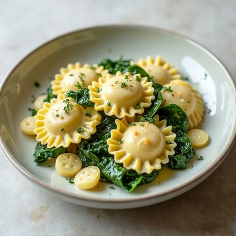 Creamy Ricotta Spinach Ravioli with Garlic Herb Sauce