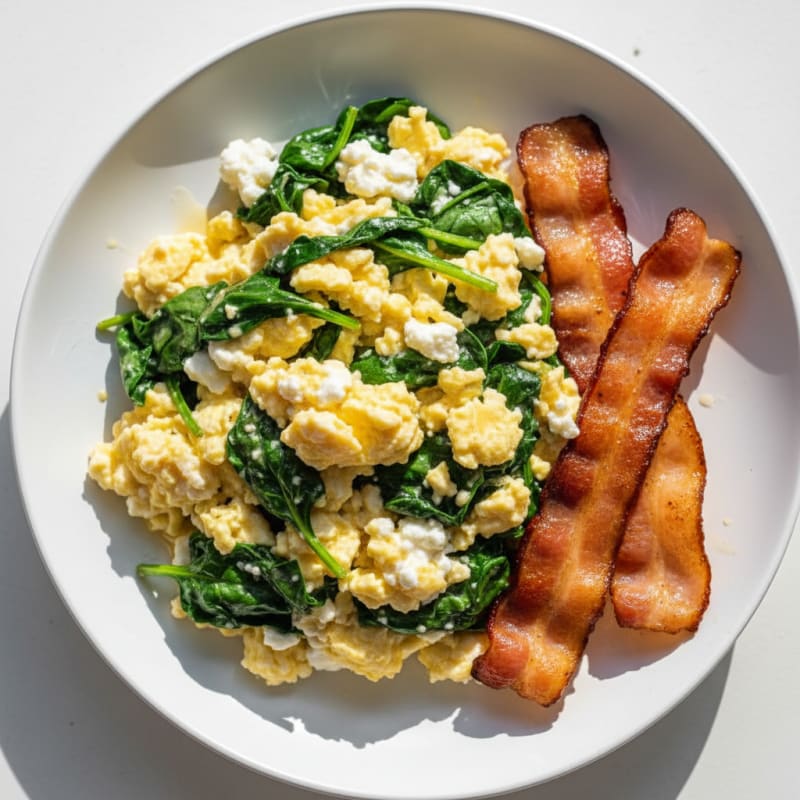 Cottage Cheese Scramble with Spinach and Turkey Bacon