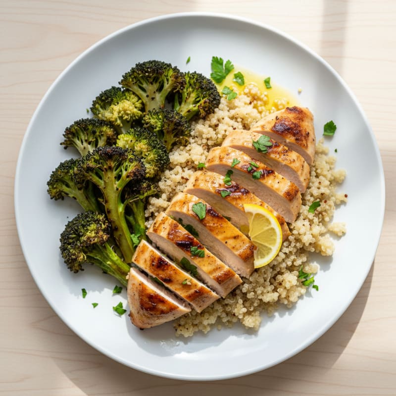 Grilled Chicken Breast with Quinoa and Roasted Broccoli