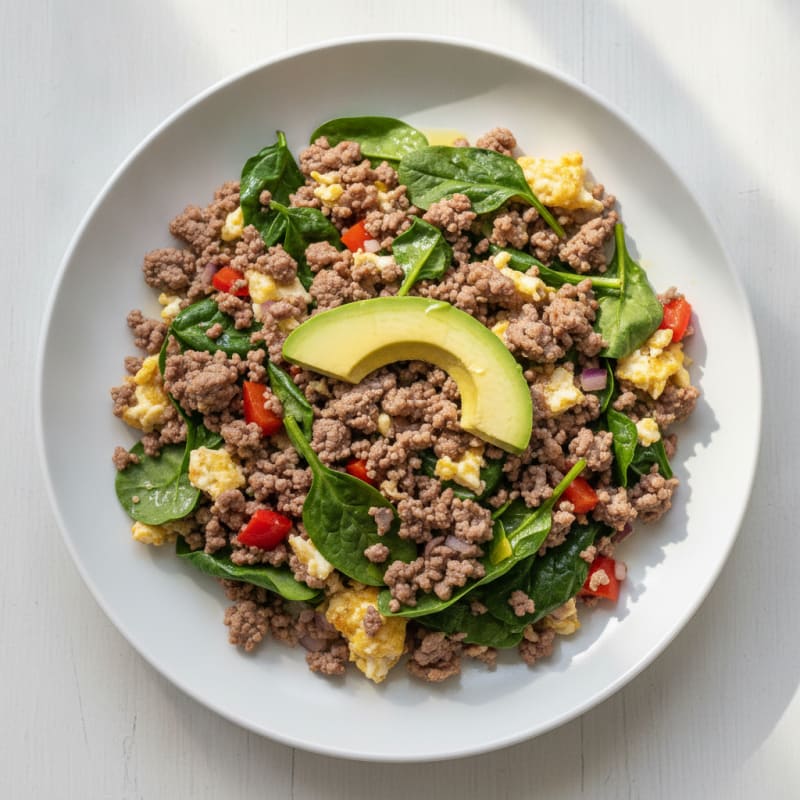 Egg White and Lean Beef Scramble with Spinach