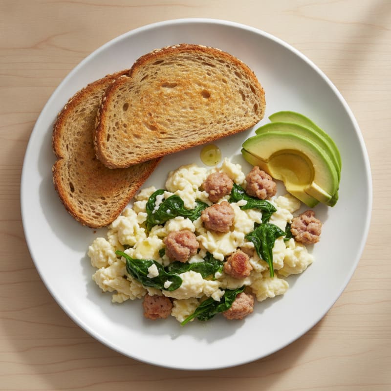 Egg White and Turkey Sausage Scramble with Spinach