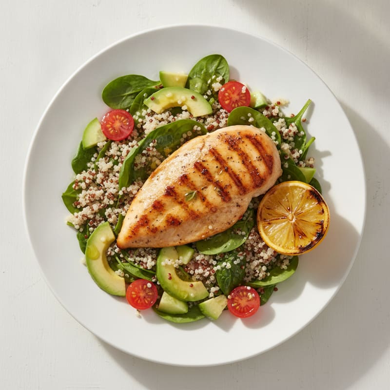 Grilled Chicken Breast with Quinoa Spinach Salad