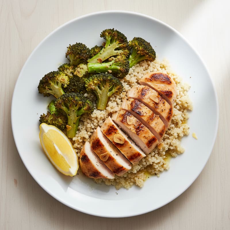 Grilled Chicken Breast with Quinoa and Roasted Broccoli