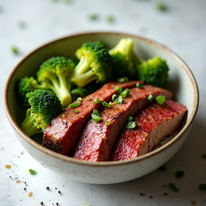 Crispy Garlic Beef and Roasted Broccoli Bowl