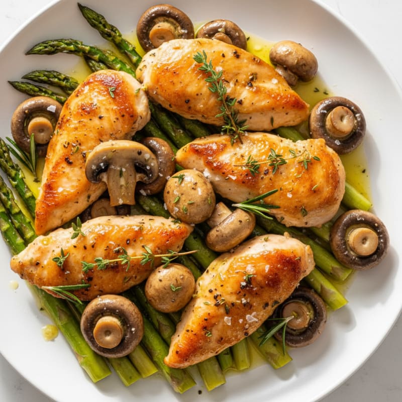 Garlic Butter Roasted Mushrooms with Herbs and Chicken
