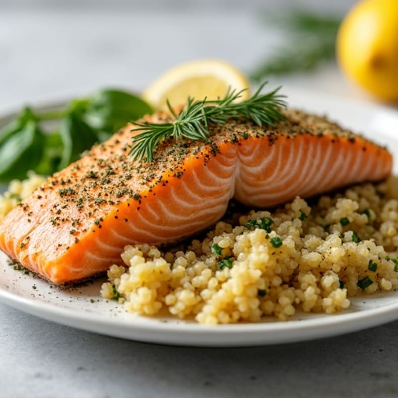 Herb-Crusted Salmon with Lemon Garlic Quinoa