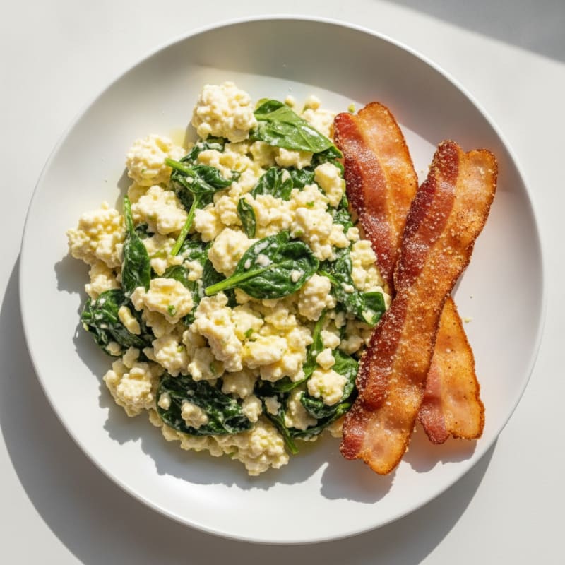 Cottage Cheese Scramble with Spinach and Turkey Bacon