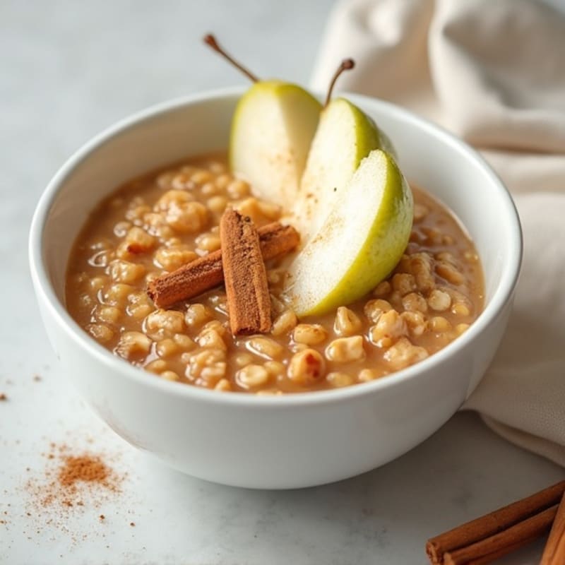 Creamy Almond Butter Oatmeal with Sliced Pears and Cinnamon