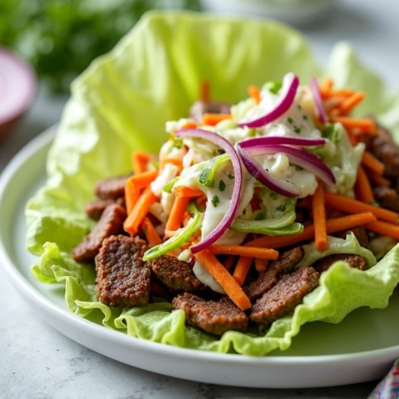 Smoky Lean Brisket Lettuce Wraps with Fresh Cabbage Slaw