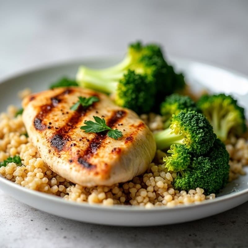 Grilled Chicken Breast with Quinoa and Roasted Broccoli