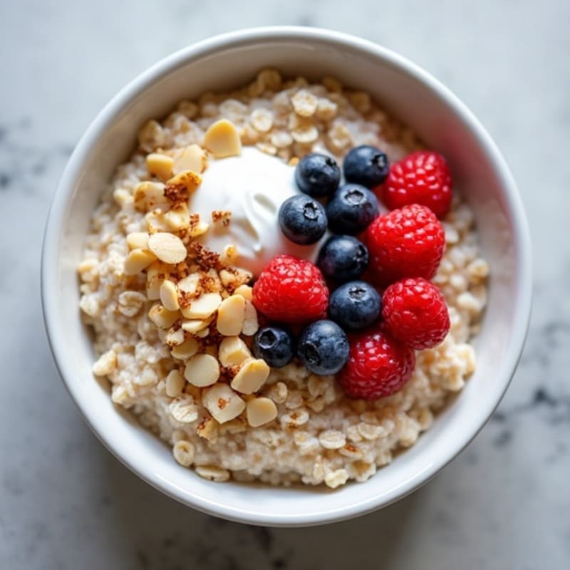Creamy High-Protein Oatmeal with Fresh Berries and Toasted Nuts