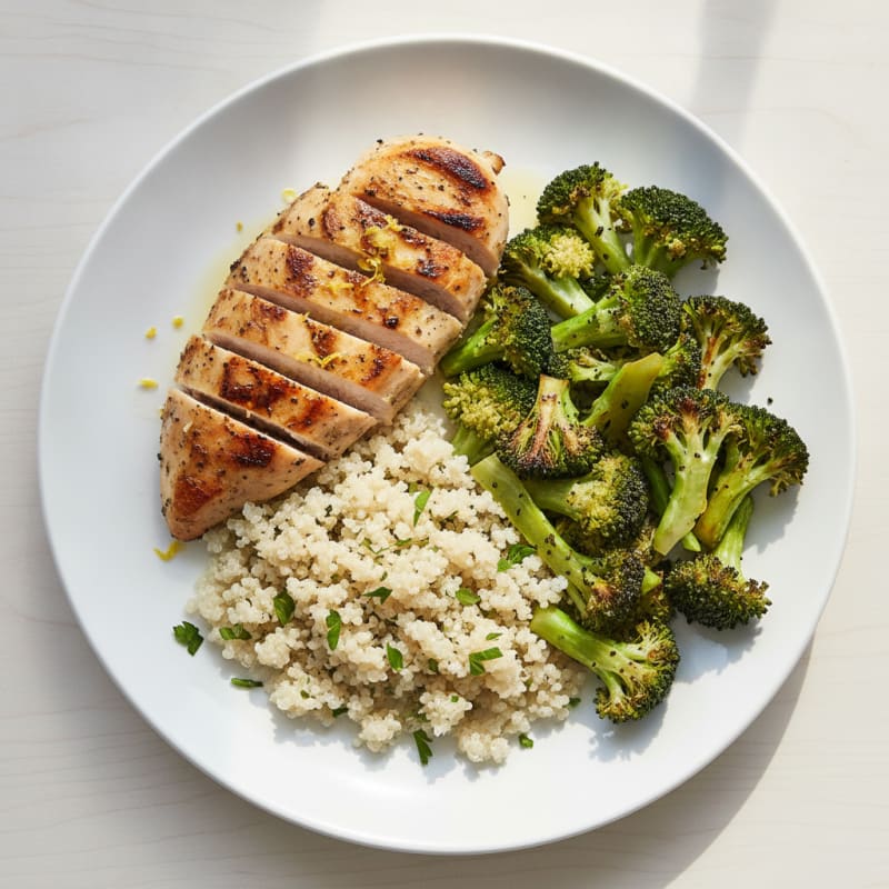 Grilled Chicken Breast with Quinoa and Roasted Broccoli
