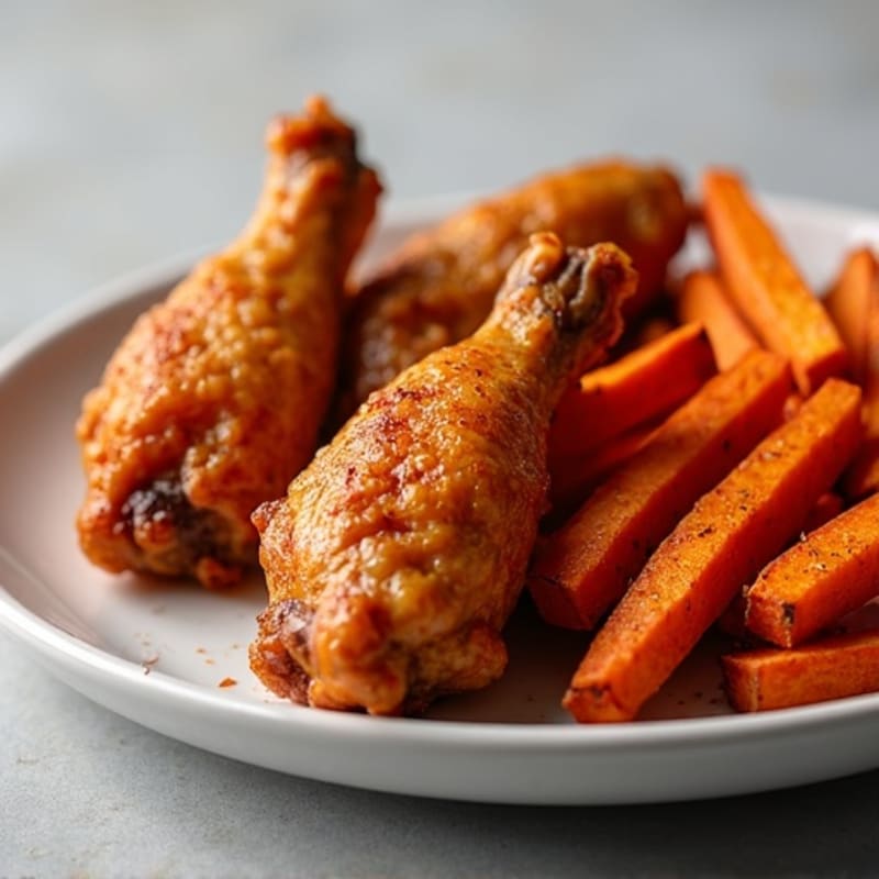 Crispy Baked Chicken Wings with Roasted Sweet Potato Fries