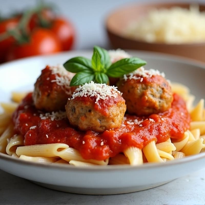 Lean Turkey Meatballs with Whole Wheat Pasta and Fresh Tomato Sauce