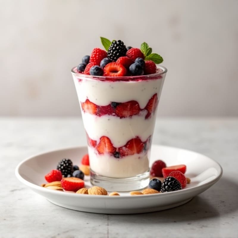 Greek Yogurt Protein Parfait with Mixed Berries and Almonds