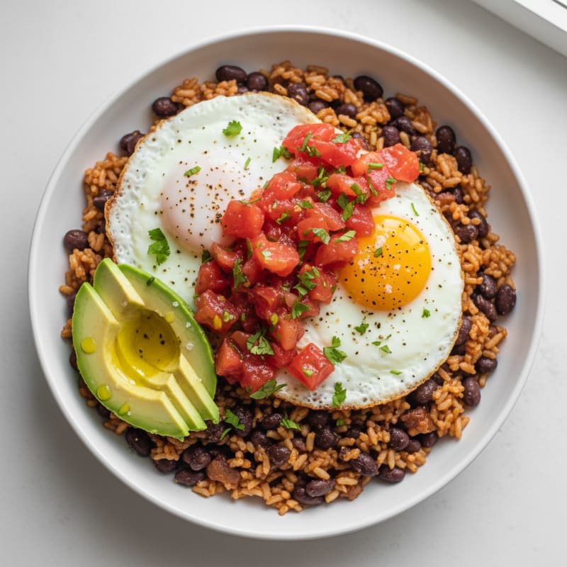 Huevos Rancheros Rice Bowl with Black Beans