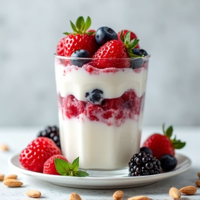 Creamy Greek Yogurt Protein Parfait with Mixed Berries and Almonds