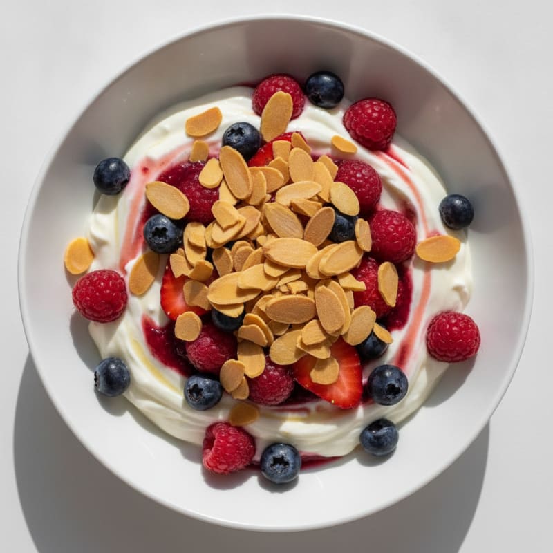 Greek Yogurt Protein Parfait with Mixed Berries and Almonds