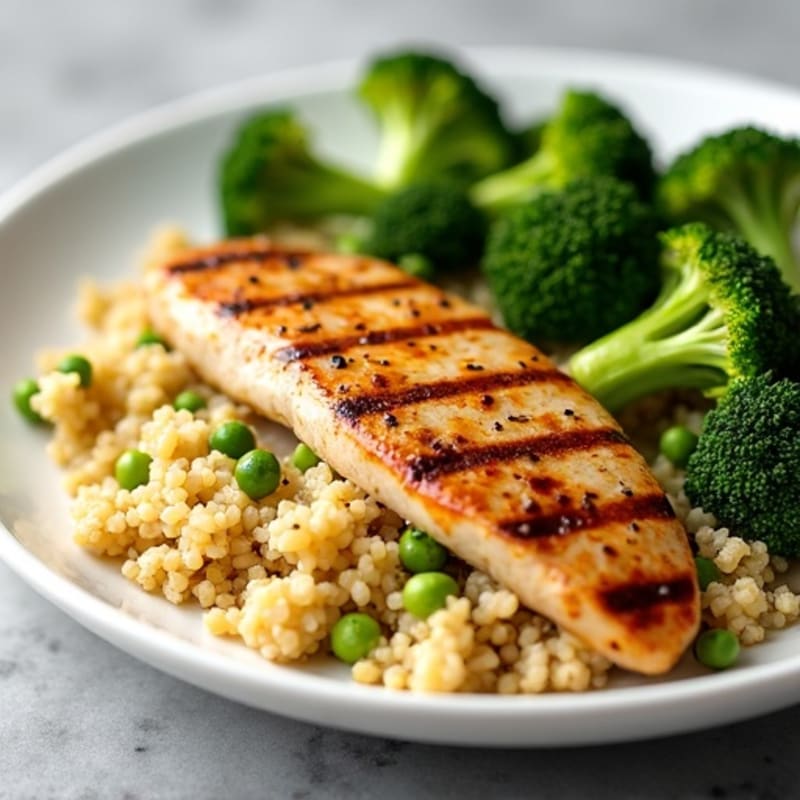 Grilled Chicken Breast with Quinoa and Roasted Broccoli