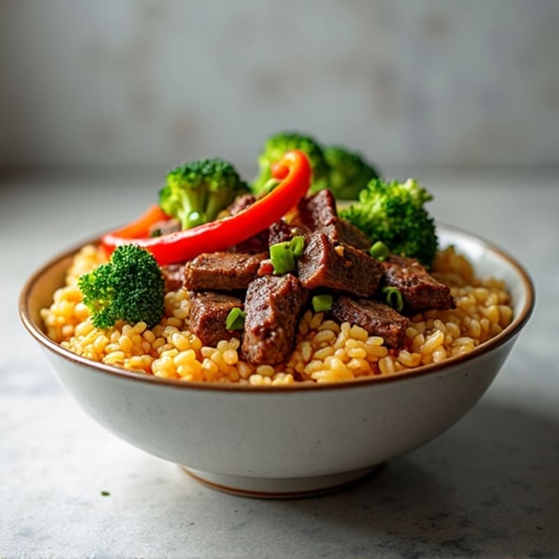 Stir-Fried Lean Beef and Crispy Broccoli Rice Bowl