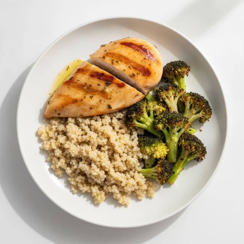 Grilled Chicken Breast with Quinoa and Roasted Broccoli