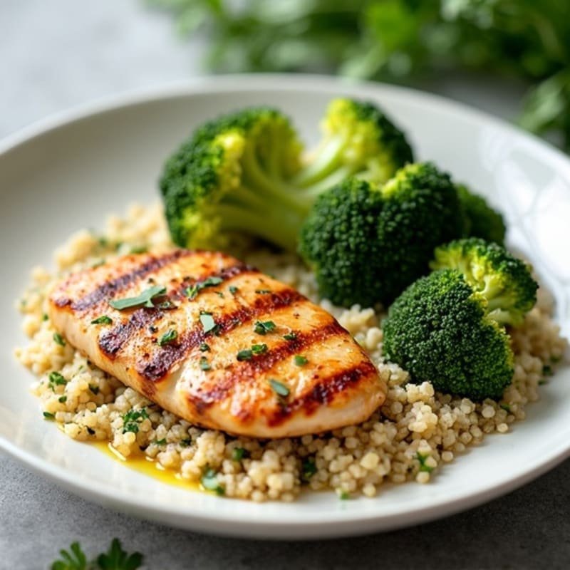 Grilled Chicken Breast with Quinoa and Roasted Broccoli