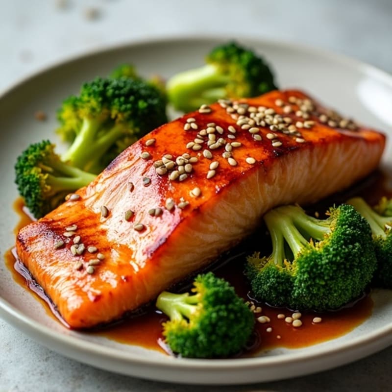 Baked Teriyaki Glazed Salmon with Crispy Roasted Broccoli
