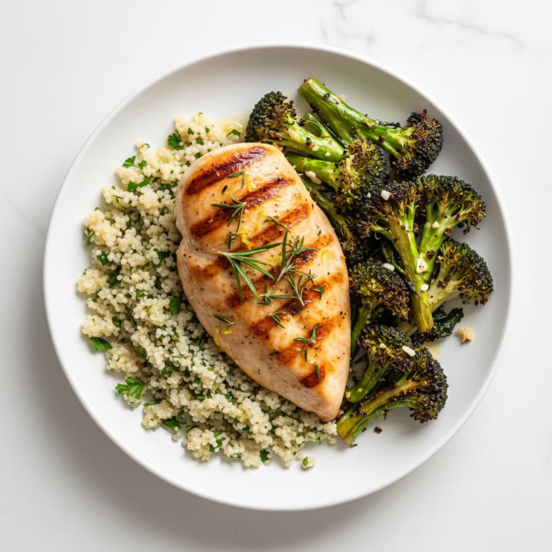 Grilled Chicken Breast with Quinoa and Roasted Broccoli
