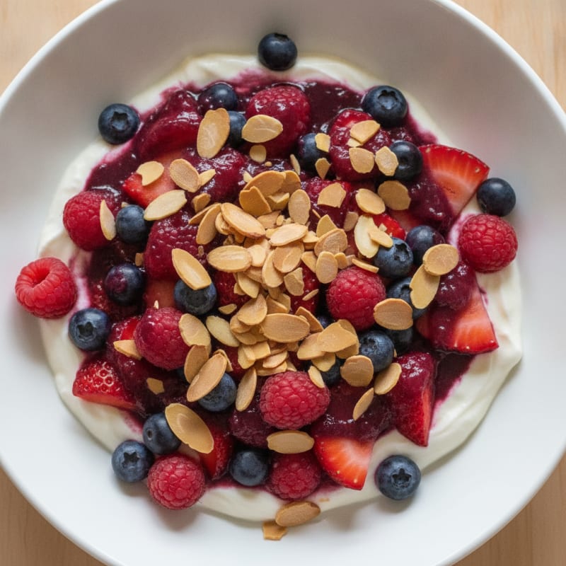 Greek Yogurt Protein Parfait with Mixed Berries and Almonds