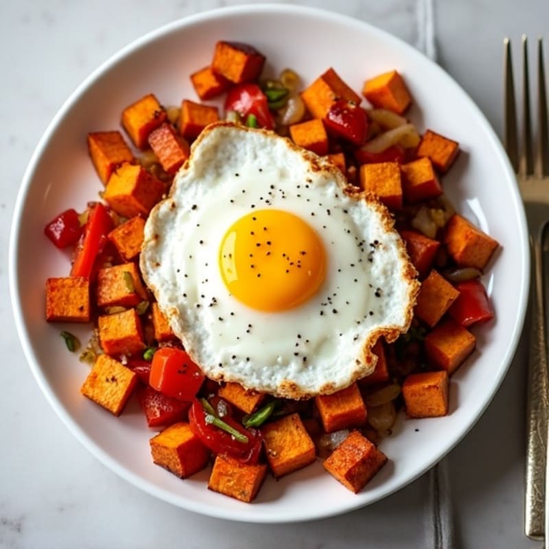 Crispy Sweet Potato Hash with Sunny-Side Eggs