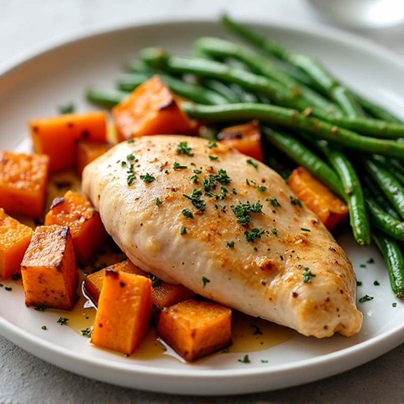 Sheet Pan Roasted Sweet Potato and Chicken with Crispy Green Beans