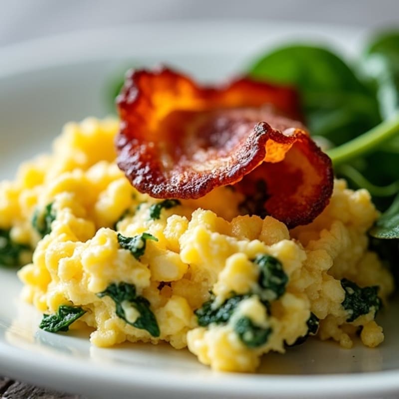 Cottage Cheese Scramble with Spinach and Turkey Bacon