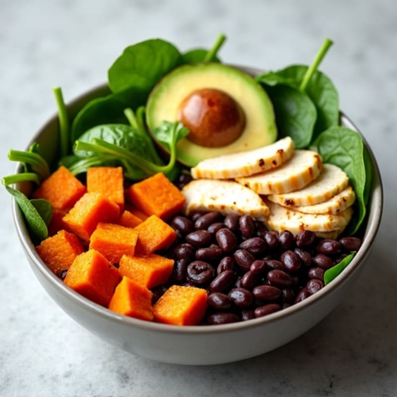 Roasted Sweet Potato and Black Bean Bowl with Creamy Avocado