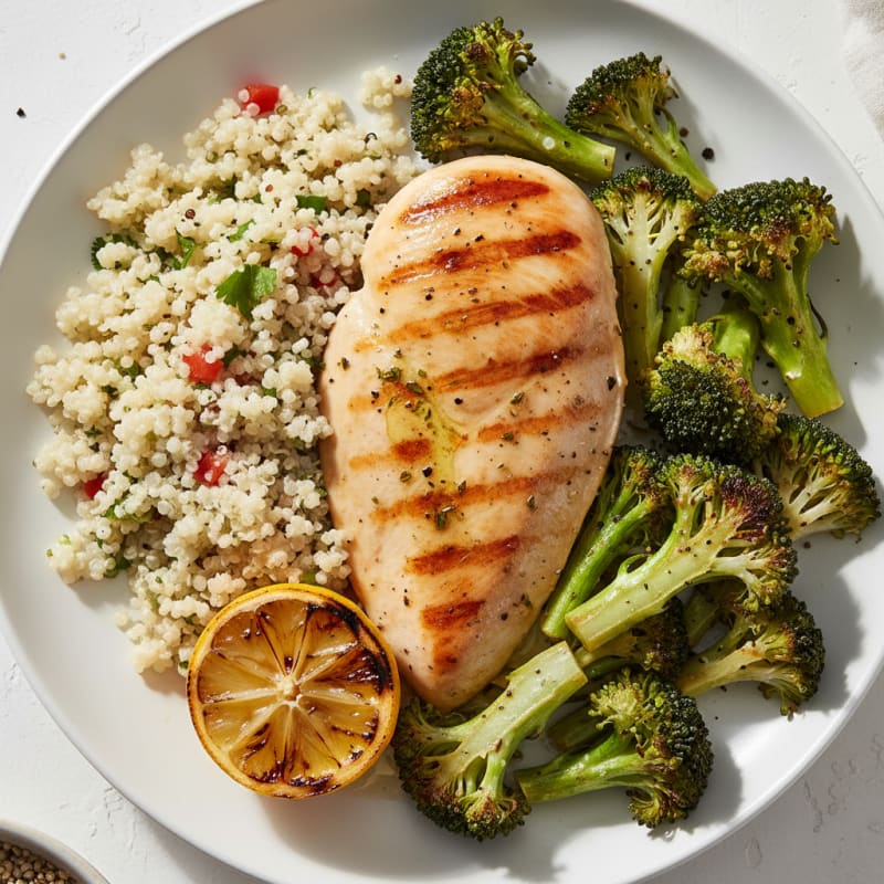 Grilled Chicken Breast with Roasted Broccoli and Quinoa