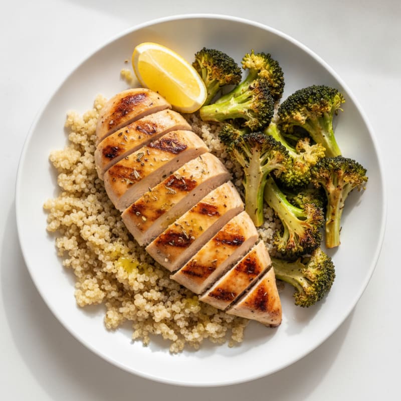 Grilled Chicken Breast with Quinoa and Roasted Broccoli