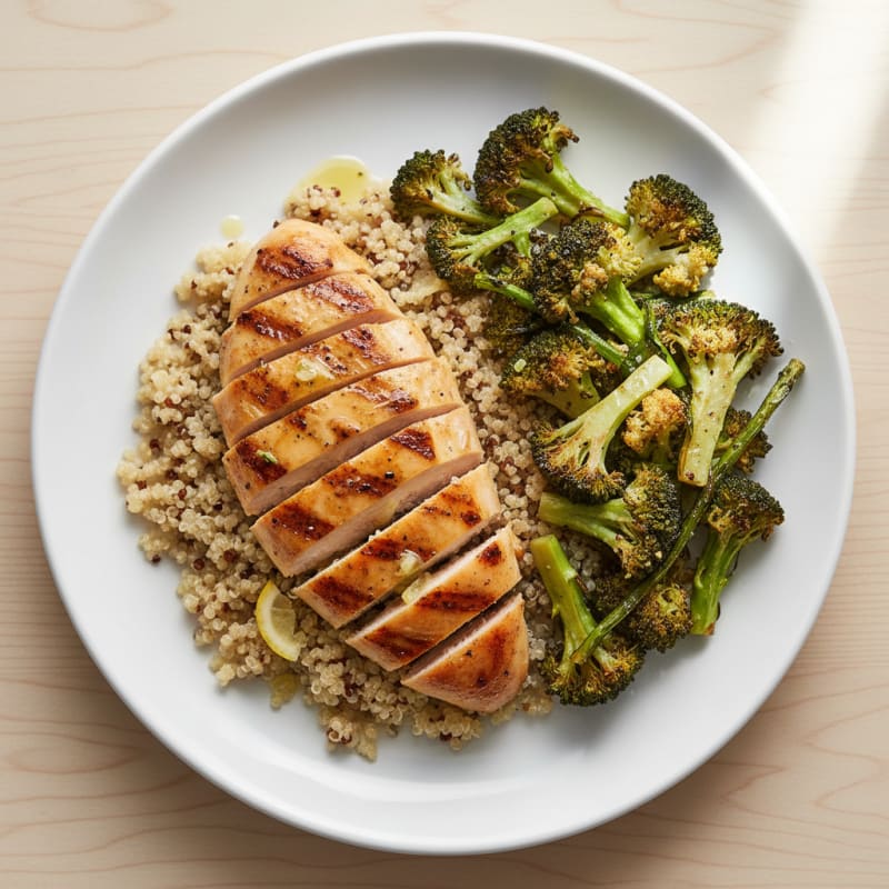 Grilled Chicken Breast with Quinoa and Roasted Broccoli