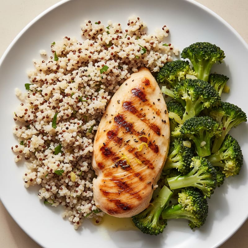Grilled Chicken Breast with Quinoa and Steamed Broccoli