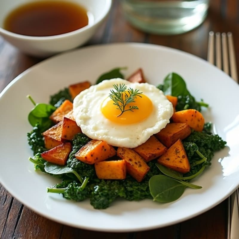 Cottage Cheese Scramble with Spinach and Roasted Sweet Potatoes