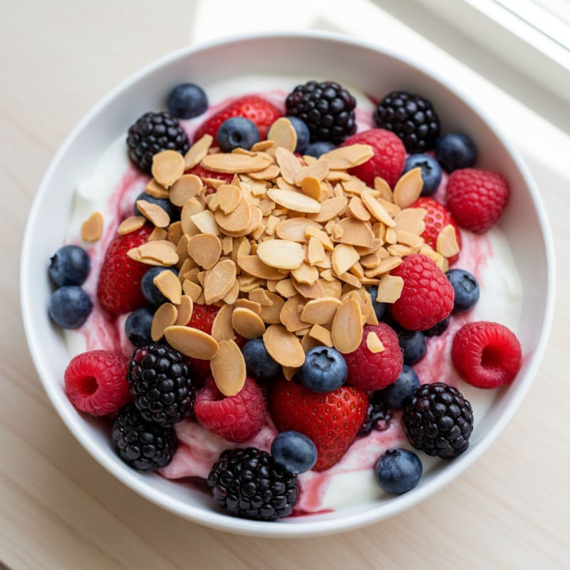 Greek Yogurt Protein Parfait with Mixed Berries and Almonds