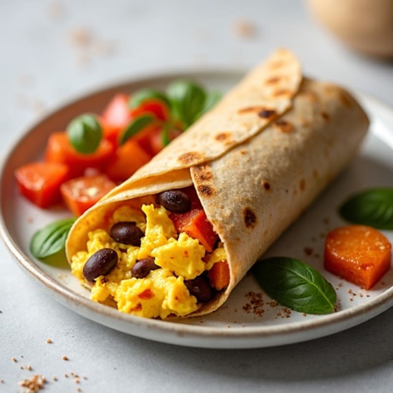 Protein-Packed Scrambled Egg and Crispy Sweet Potato Breakfast Burrito