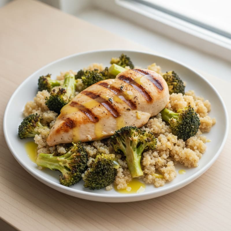Grilled Chicken Breast with Quinoa and Roasted Broccoli