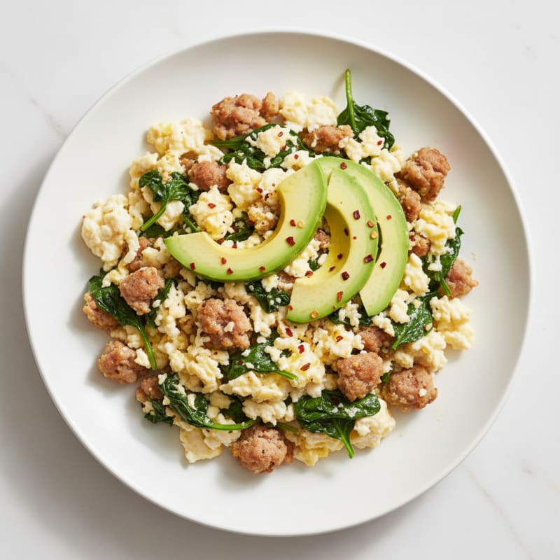 Egg White and Spinach Scramble with Turkey Sausage