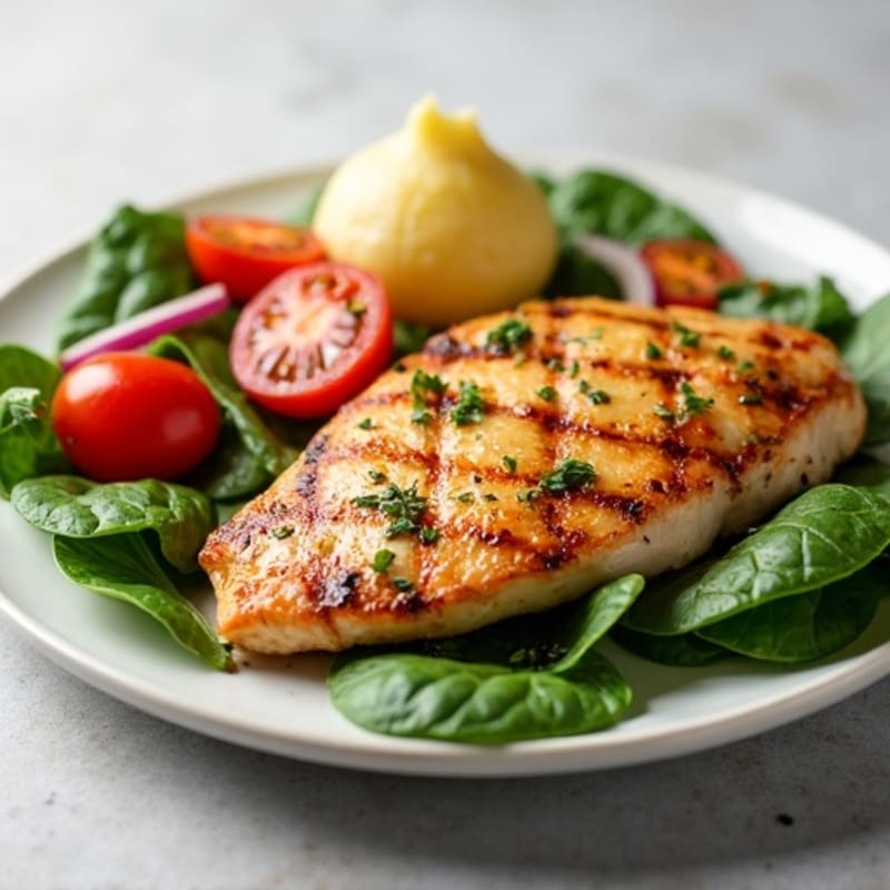 Grilled Chicken Breast with Roasted Potato and Spinach Salad