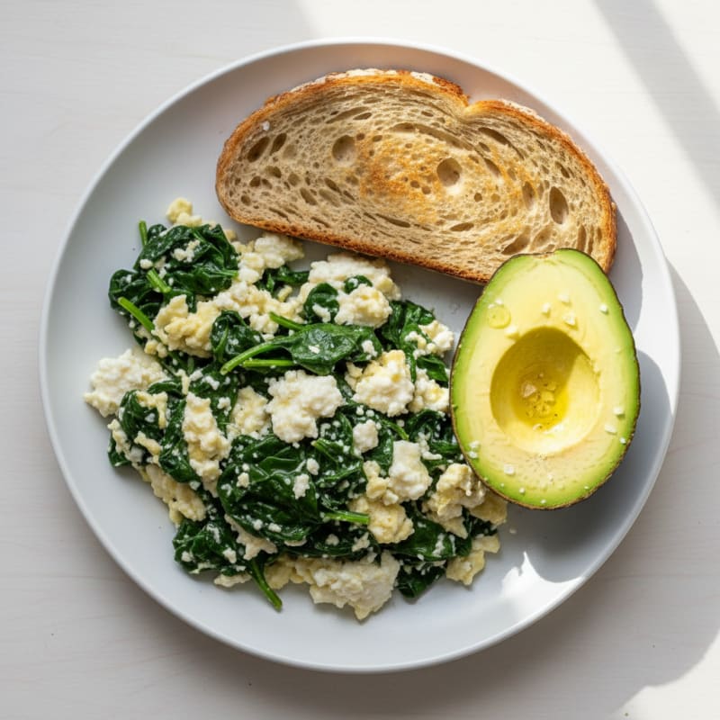 Egg White and Cottage Cheese Scramble with Sautéed Spinach