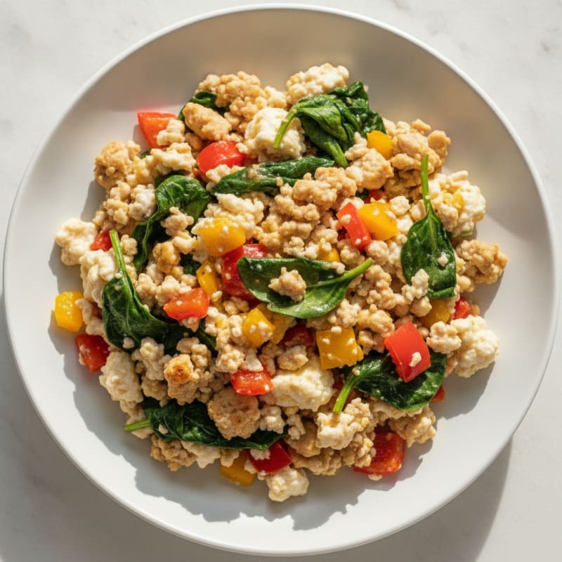 Egg White and Turkey Spinach Scramble with Sautéed Peppers