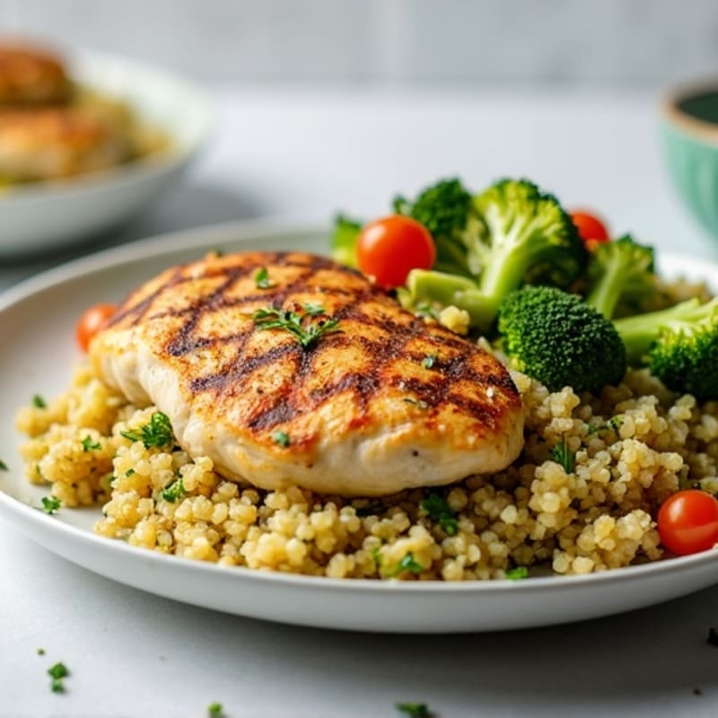 Grilled Chicken Breast with Quinoa and Crunchy Broccoli Slaw